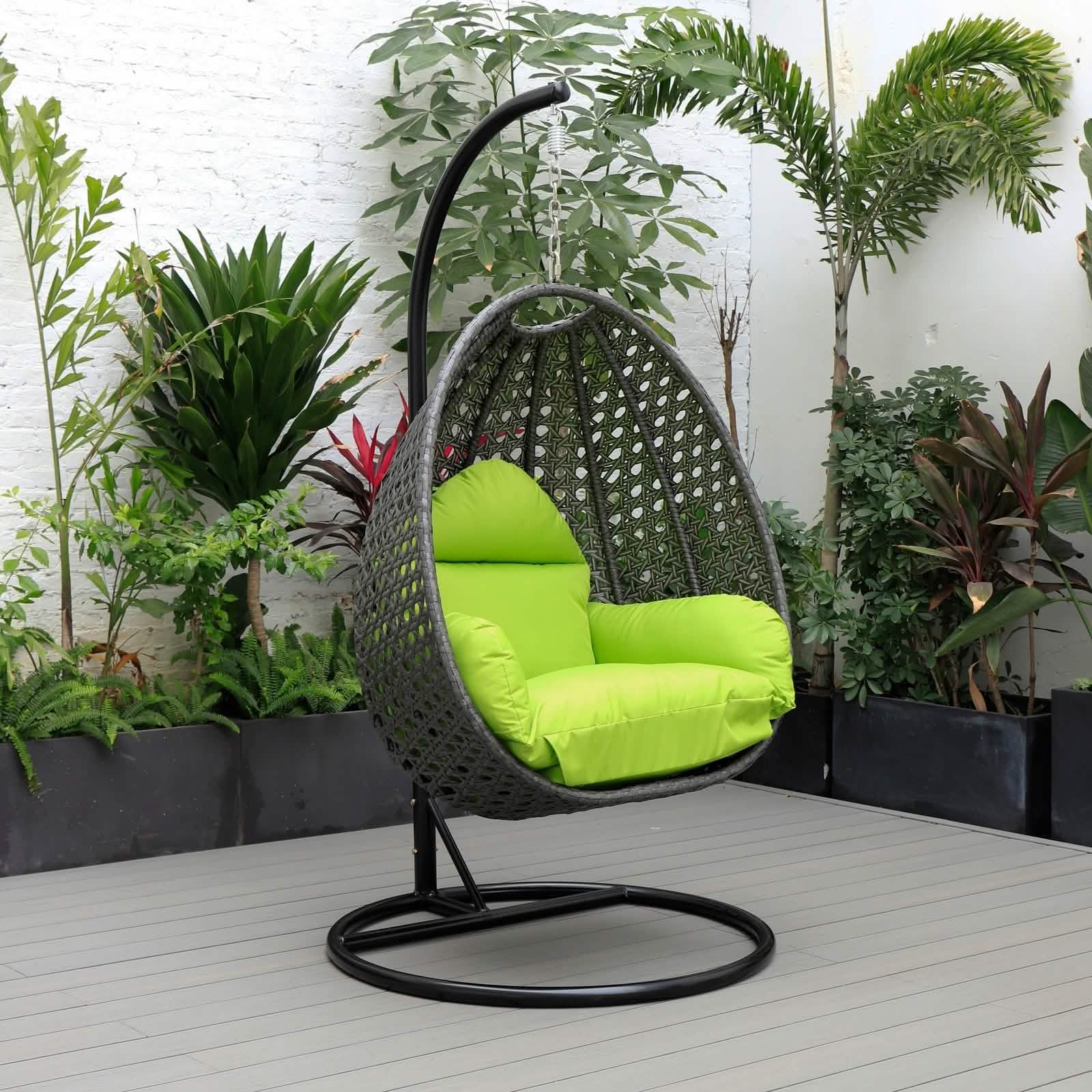 Charcoal Wicker Hanging Single Egg Swing Chair With Cushions Taupe Leisuremod
