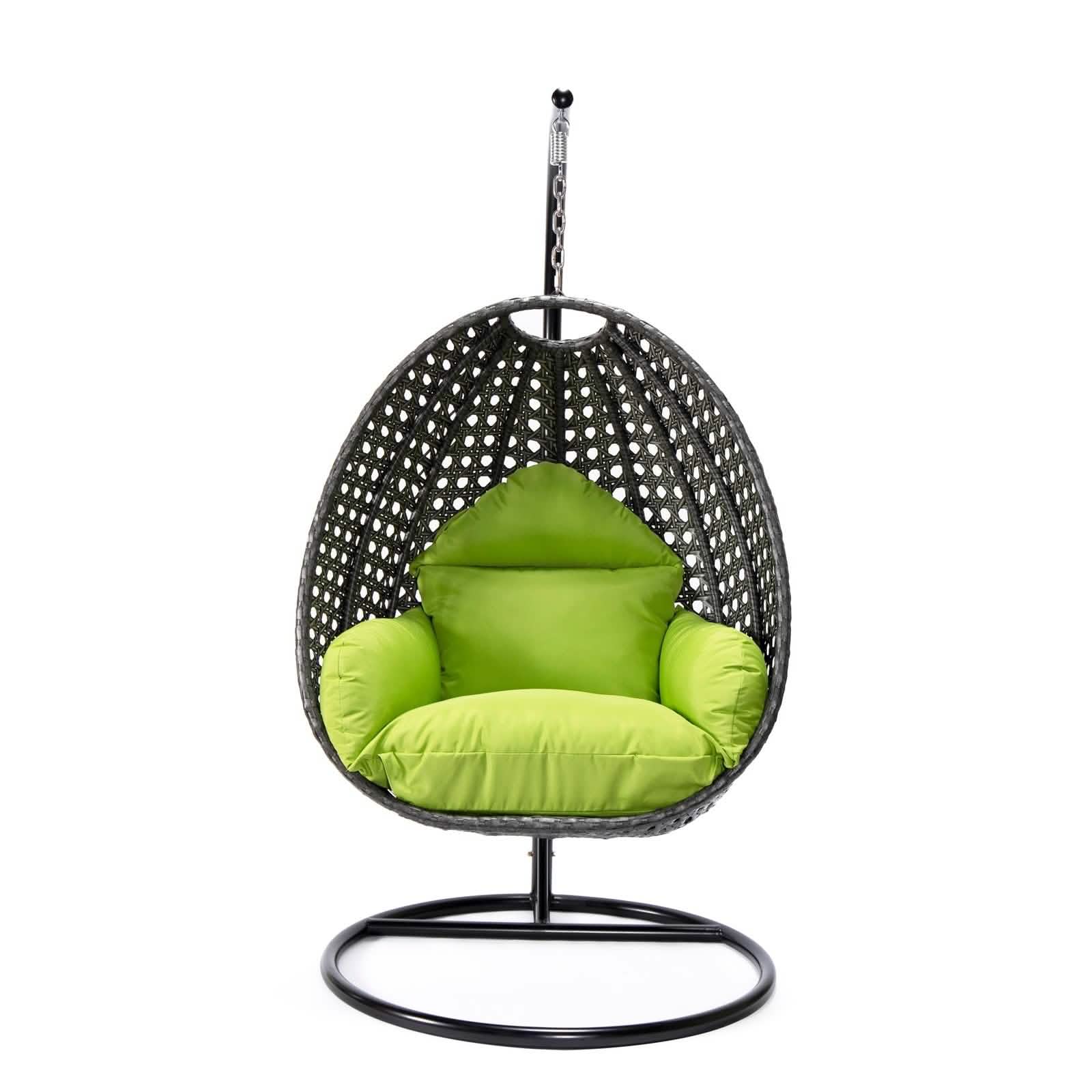 Charcoal Wicker Hanging Single Egg Swing Chair With Cushions Taupe Leisuremod
