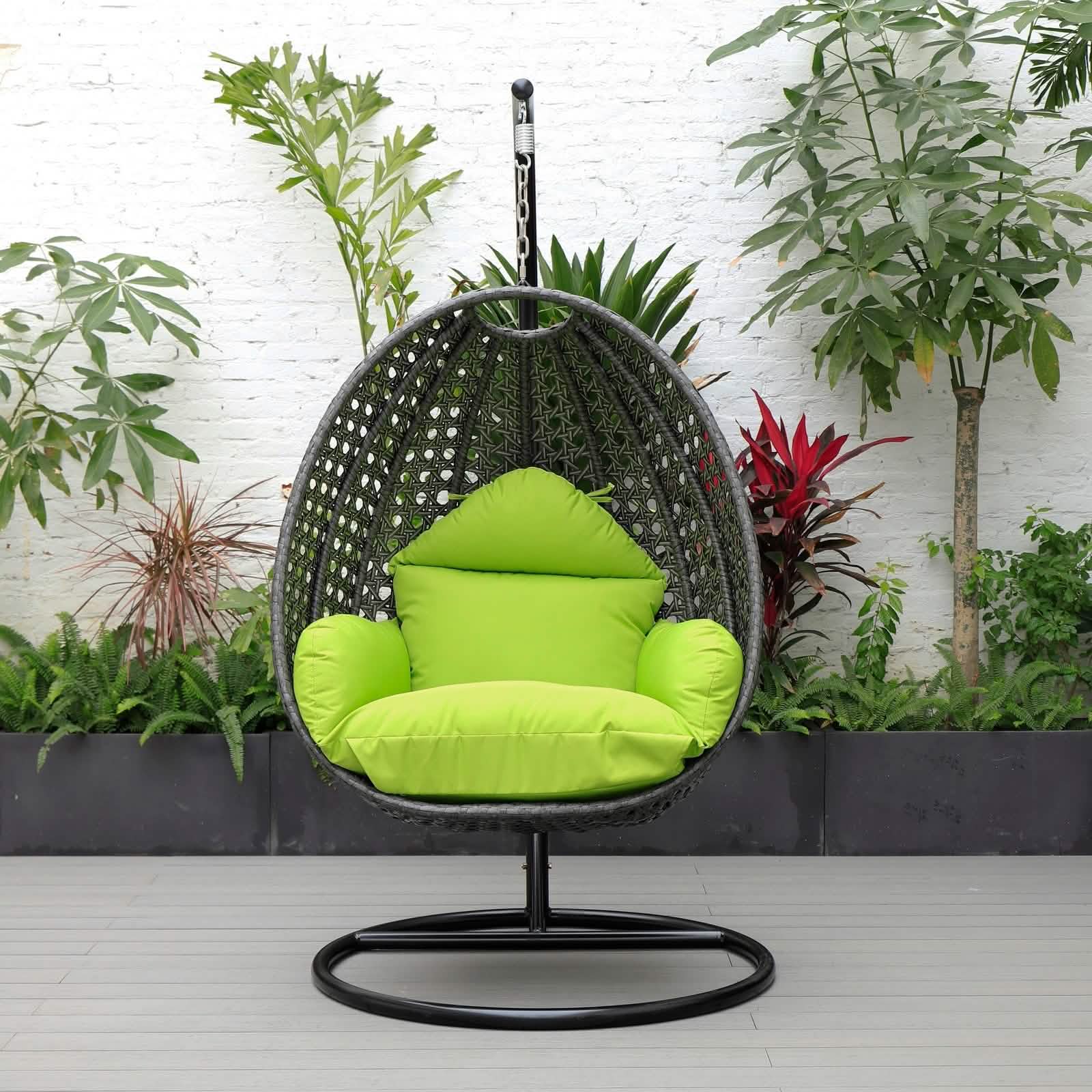 Charcoal Wicker Hanging Single Egg Swing Chair With Cushions Taupe Leisuremod