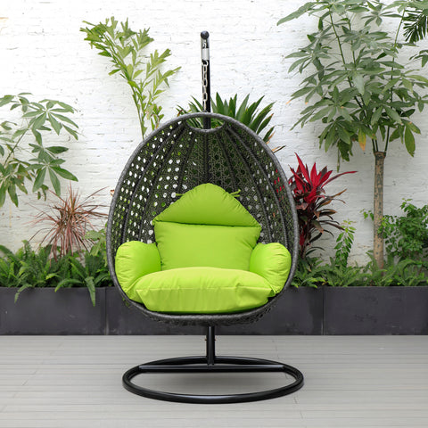 Modern Wicker Hanging Single Seating Egg Swing Chair in Beige/Charcoal/White Frame With Cushions