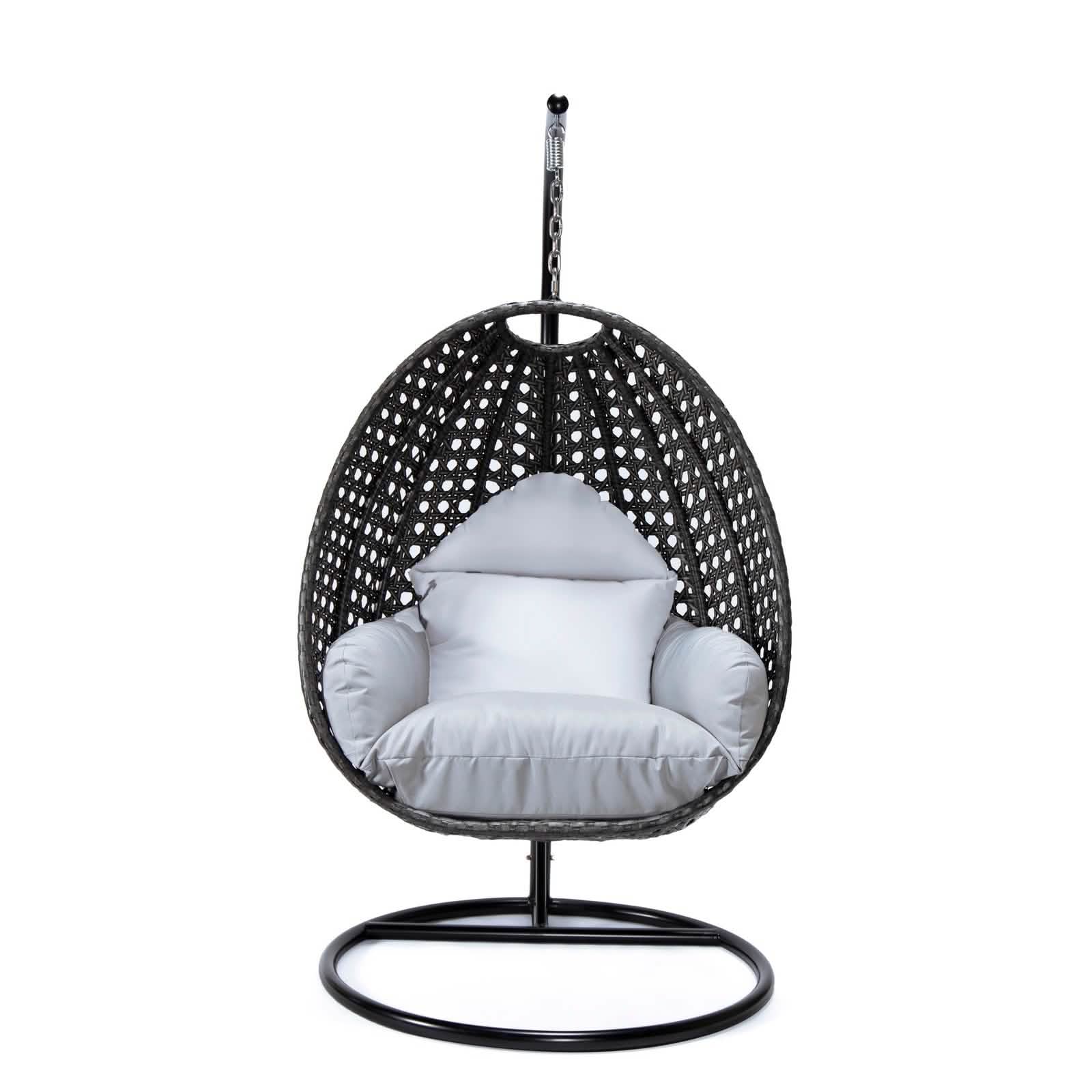 Charcoal Wicker Hanging Single Egg Swing Chair With Cushions Taupe Leisuremod