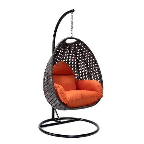 Modern Wicker Hanging Single Seating Egg Swing Chair in Beige/Charcoal/White Frame With Cushions