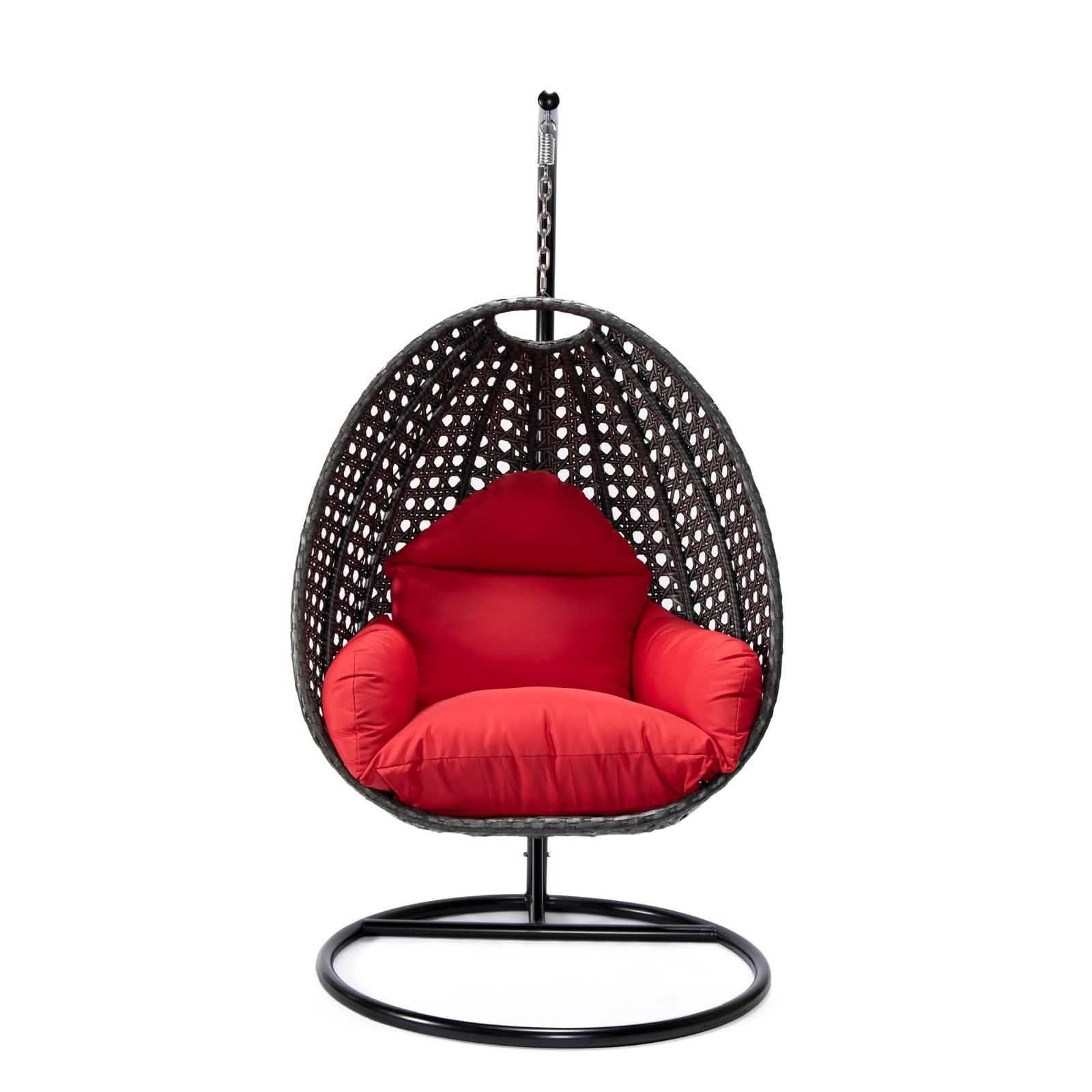 Charcoal Wicker Hanging Single Egg Swing Chair With Cushions Taupe Leisuremod