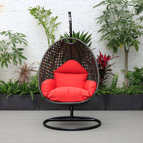 Modern Wicker Hanging Single Seating Egg Swing Chair in Beige/Charcoal/White Frame With Cushions