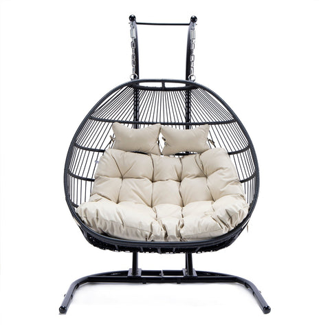 Wicker Two Seater Egg Swing Chair in Iron With Removable Cushion