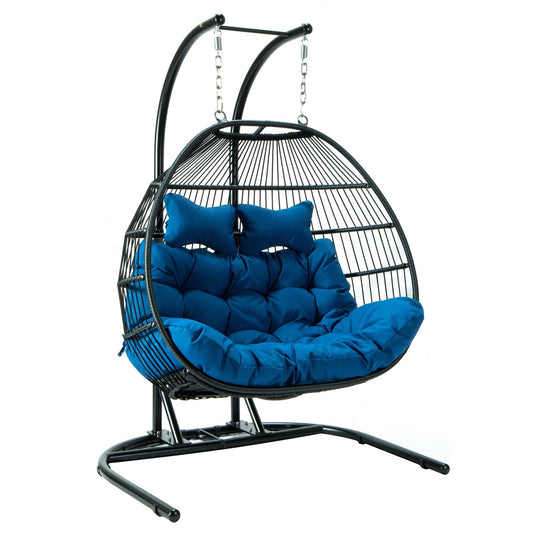 Wicker Two Seater Egg Swing Chair in Iron With Removable Cushion