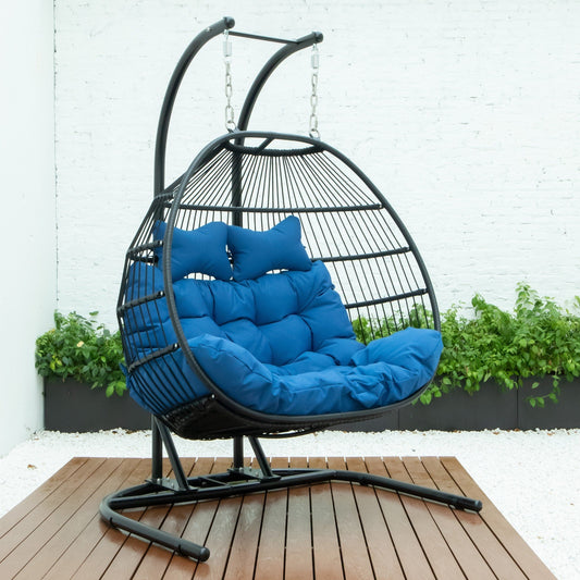 Wicker Two Seater Egg Swing Chair in Iron With Removable Cushion