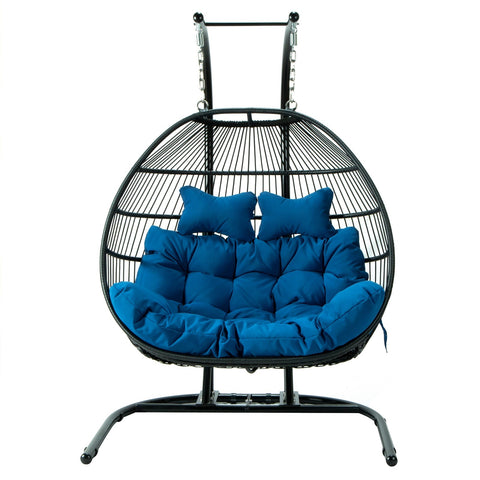 Wicker Two Seater Egg Swing Chair in Iron With Removable Cushion