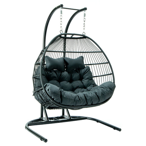 Wicker Two Seater Egg Swing Chair in Iron With Removable Cushion