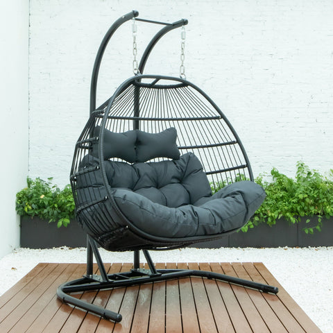 Wicker Two Seater Egg Swing Chair in Iron With Removable Cushion