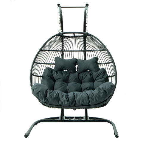 Wicker Two Seater Egg Swing Chair in Iron With Removable Cushion