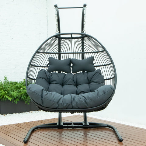 Wicker Two Seater Egg Swing Chair in Iron With Removable Cushion