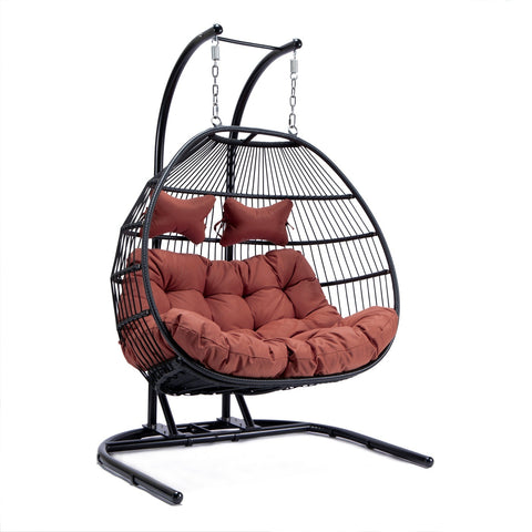 Wicker Two Seater Egg Swing Chair in Iron With Removable Cushion