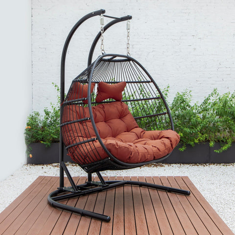 Wicker Two Seater Egg Swing Chair in Iron With Removable Cushion