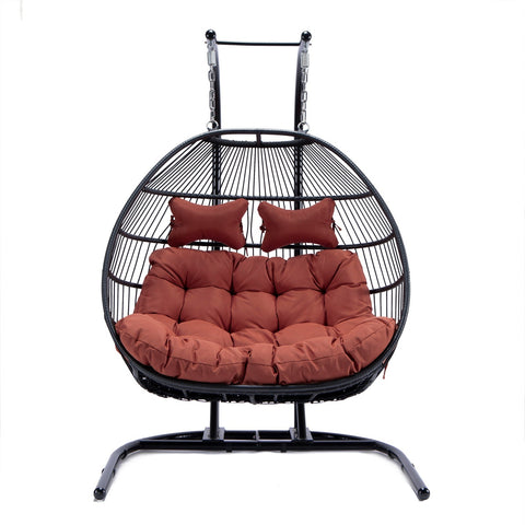 Wicker Two Seater Egg Swing Chair in Iron With Removable Cushion