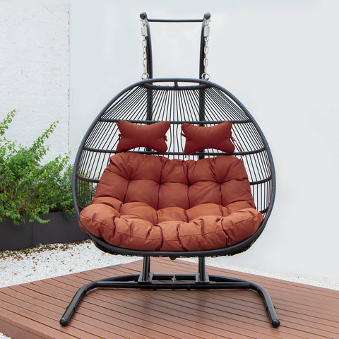 Wicker Two Seater Egg Swing Chair in Iron With Removable Cushion