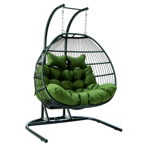 Wicker Two Seater Egg Swing Chair in Iron With Removable Cushion