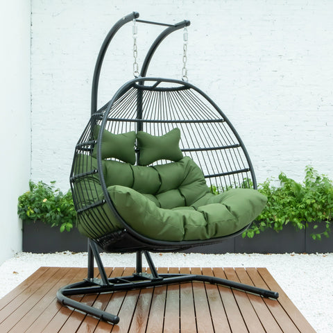 Wicker Two Seater Egg Swing Chair in Iron With Removable Cushion