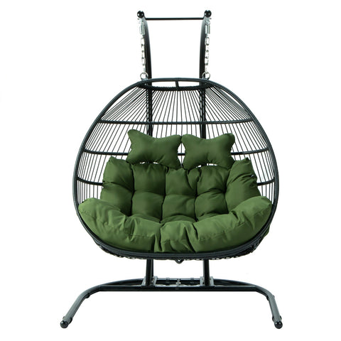 Wicker Two Seater Egg Swing Chair in Iron With Removable Cushion