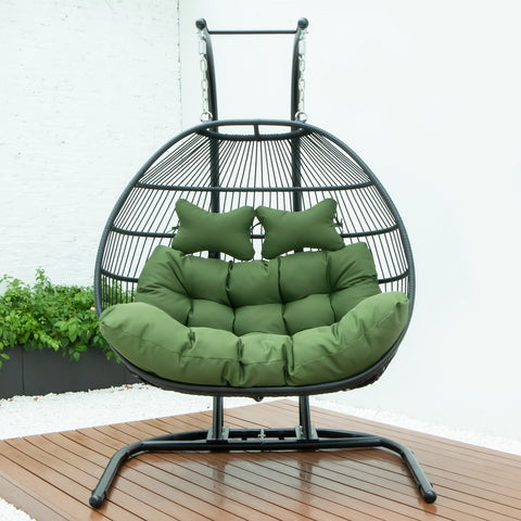 Wicker Two Seater Egg Swing Chair in Iron With Removable Cushion