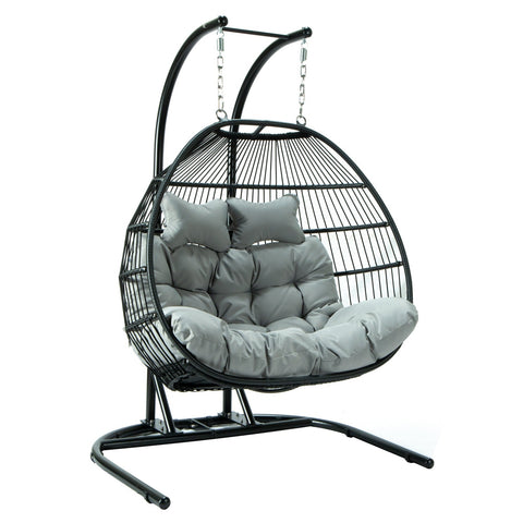 Wicker Two Seater Egg Swing Chair in Iron With Removable Cushion