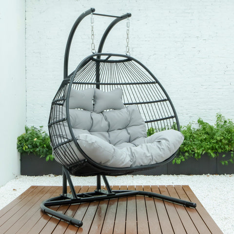 Wicker Two Seater Egg Swing Chair in Iron With Removable Cushion