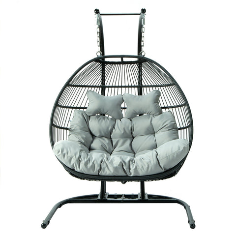 Wicker Two Seater Egg Swing Chair in Iron With Removable Cushion