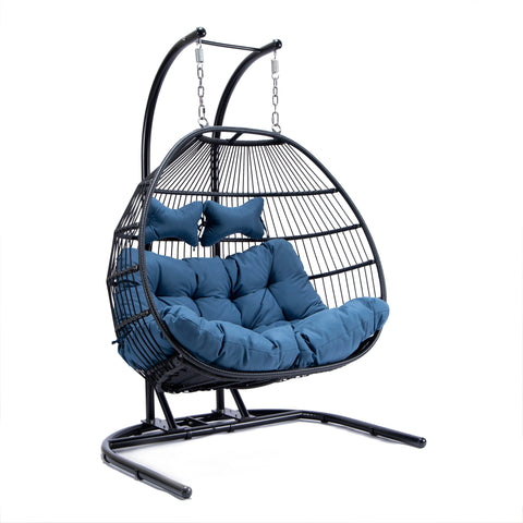 Wicker Two Seater Egg Swing Chair in Iron With Removable Cushion