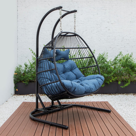 Wicker Two Seater Egg Swing Chair in Iron With Removable Cushion