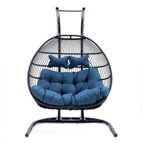 Wicker Two Seater Egg Swing Chair in Iron With Removable Cushion