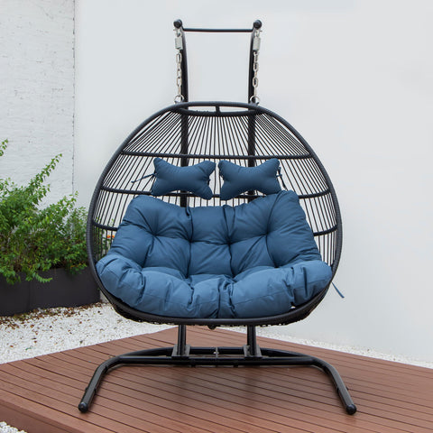 Wicker Two Seater Egg Swing Chair in Iron With Removable Cushion