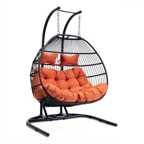 Wicker Two Seater Egg Swing Chair in Iron With Removable Cushion