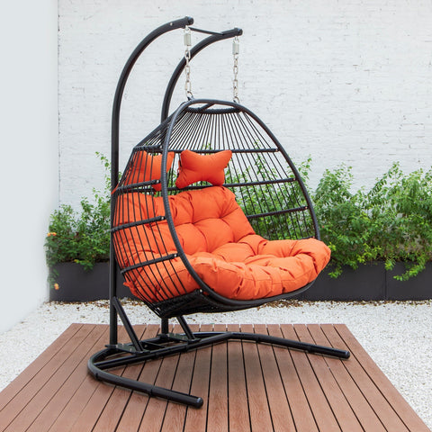 Wicker Two Seater Egg Swing Chair in Iron With Removable Cushion