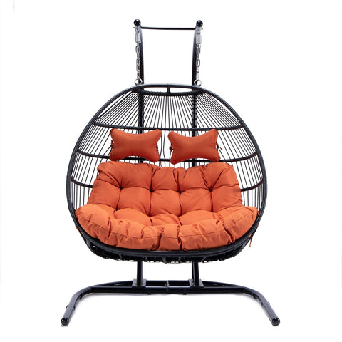Wicker Two Seater Egg Swing Chair in Iron With Removable Cushion