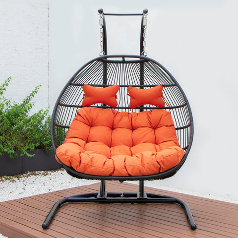 Wicker Two Seater Egg Swing Chair in Iron With Removable Cushion