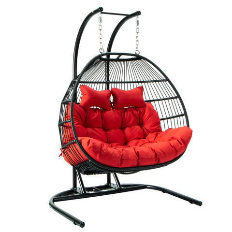 Wicker Two Seater Egg Swing Chair in Iron With Removable Cushion