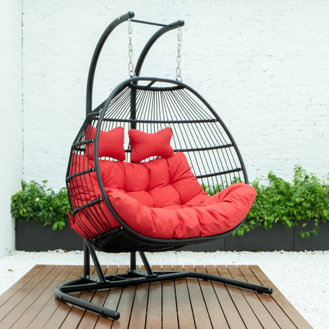 Wicker Two Seater Egg Swing Chair in Iron With Removable Cushion
