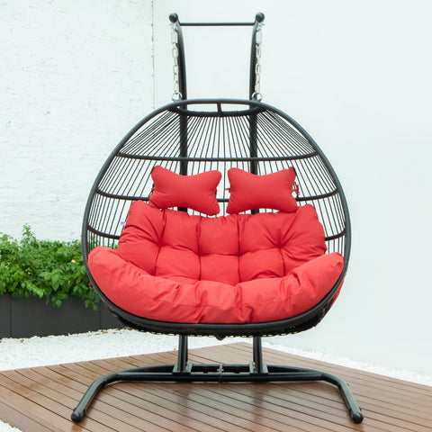 Wicker Two Seater Egg Swing Chair in Iron With Removable Cushion