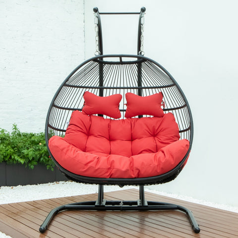 Wicker Two Seater Egg Swing Chair in Iron With Removable Cushion