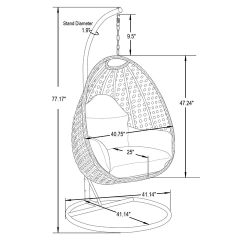 Modern Wicker Hanging Single Seating Egg Swing Chair in Beige/Charcoal/White Frame With Cushions