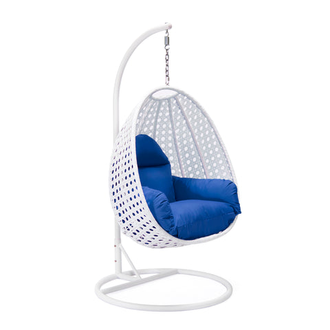 Modern Wicker Hanging Single Seating Egg Swing Chair in Beige/Charcoal/White Frame With Cushions