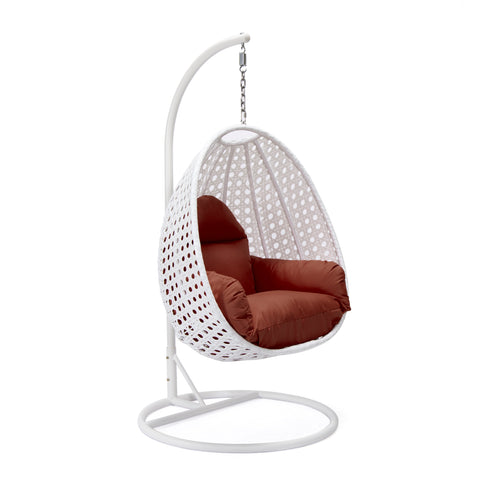 Modern Wicker Hanging Single Seating Egg Swing Chair in Beige/Charcoal/White Frame With Cushions