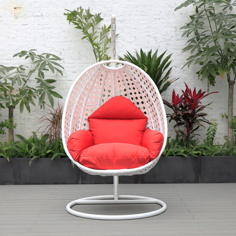 Modern Wicker Hanging Single Seating Egg Swing Chair in Beige/Charcoal/White Frame With Cushions