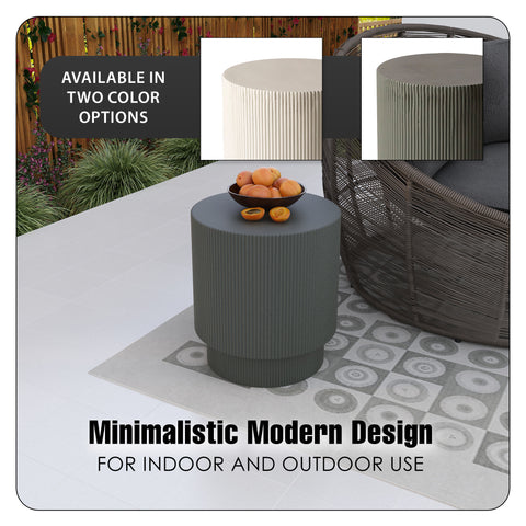 Eden Series Side Table in Fiberstone Round Accent Table for Home, Living Room, Indoor, and Outdoor