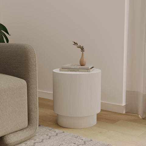 Eden Series Side Table in Fiberstone Round Accent Table for Home, Living Room, Indoor, and Outdoor