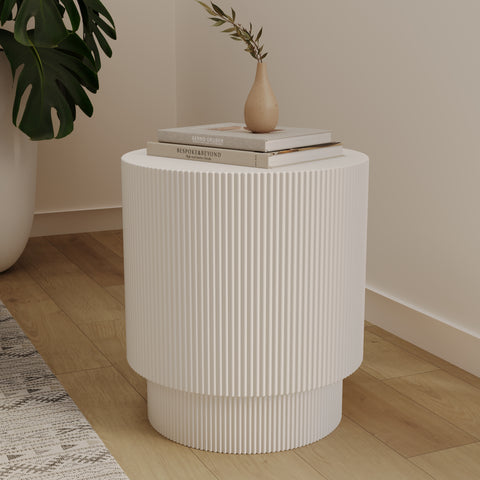Eden Series Side Table in Fiberstone Round Accent Table for Home, Living Room, Indoor, and Outdoor