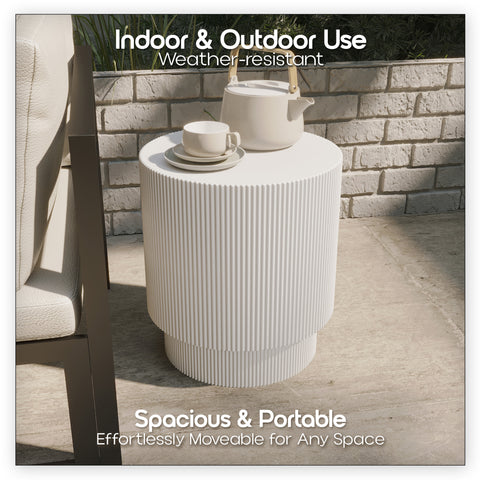 Eden Series Side Table in Fiberstone Round Accent Table for Home, Living Room, Indoor, and Outdoor