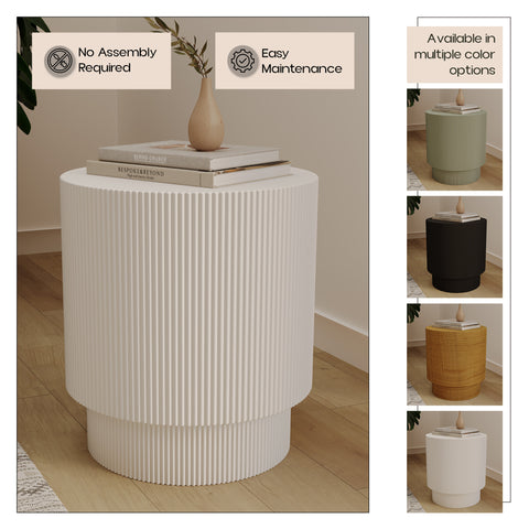 Eden Series Side Table in Fiberstone Round Accent Table for Home, Living Room, Indoor, and Outdoor