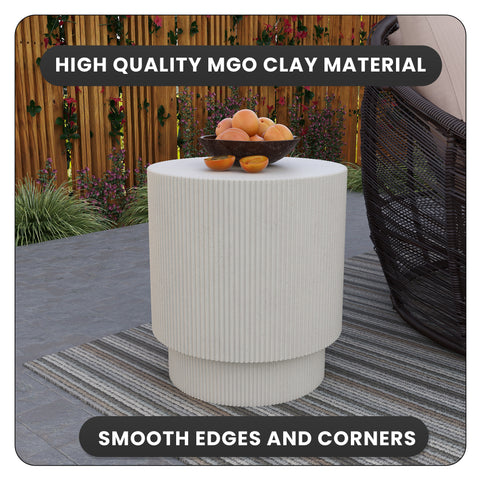 Eden Series Side Table in Fiberstone Round Accent Table for Home, Living Room, Indoor, and Outdoor