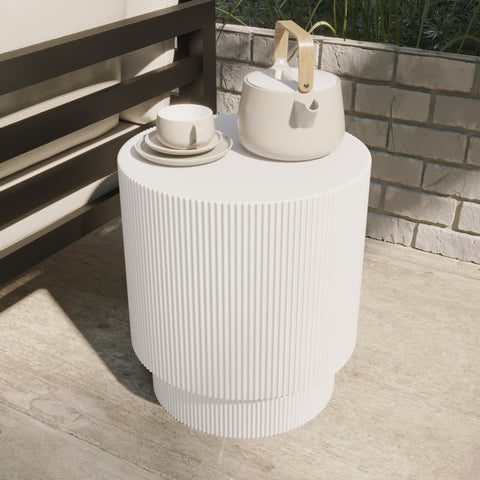 Eden Series Side Table in Fiberstone Round Accent Table for Home, Living Room, Indoor, and Outdoor